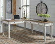 Realyn two-piece white and brown home office desk front view