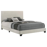 Dorian cream fabric upholstered queen panel bed, front view