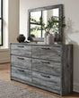 Baystorm Gray 6-drawer dresser and mirror angled front view