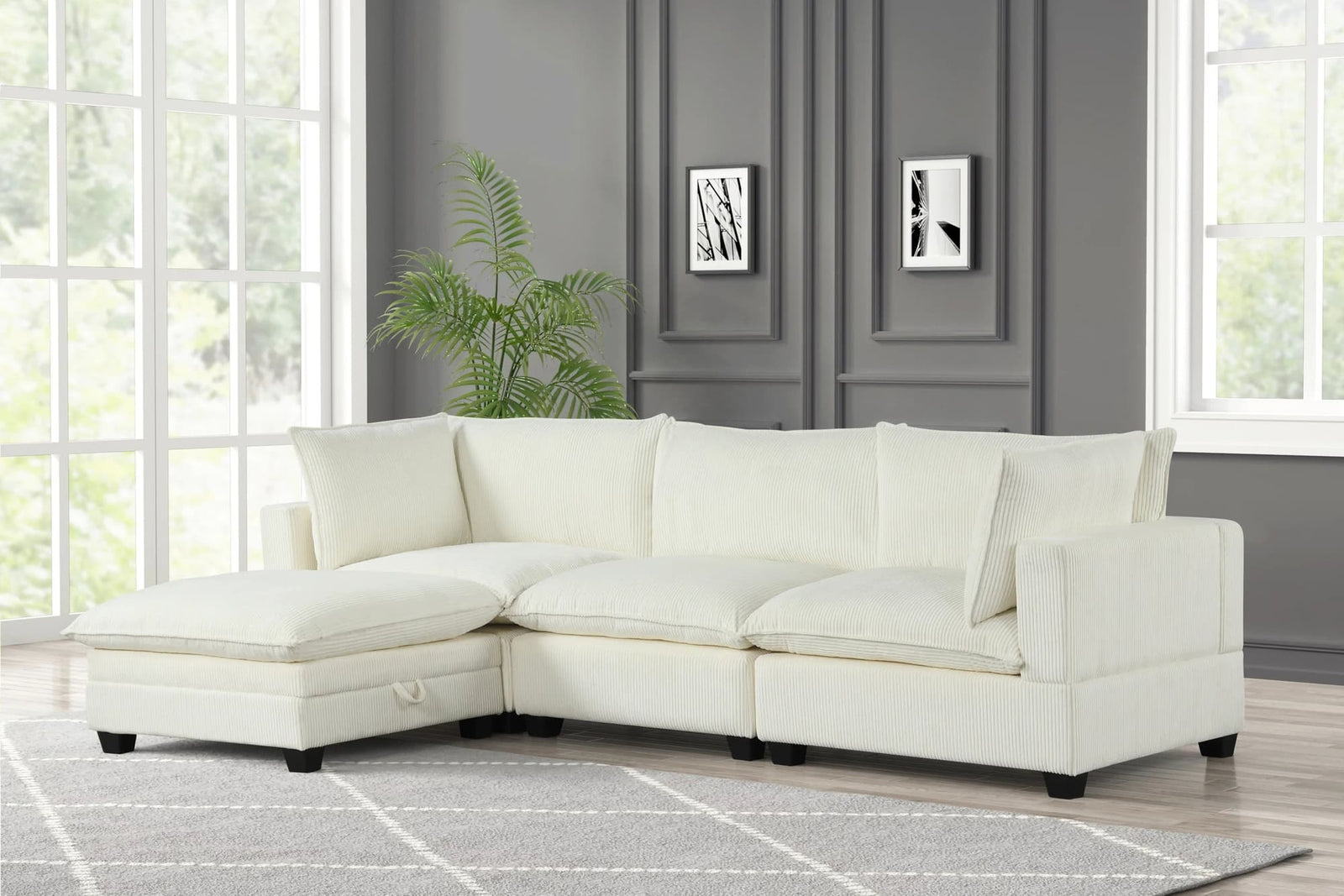 Cloud White 4-Piece Modular Sectional Sofa front angle view