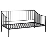 Newbury metal twin daybed frame in matte black, angled side view