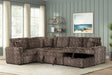 Front angle of Sonic Brown sectional sofa with pull-out bed and storage chaise