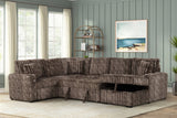 Front angle of Sonic Brown sectional sofa with pull-out bed and storage chaise
