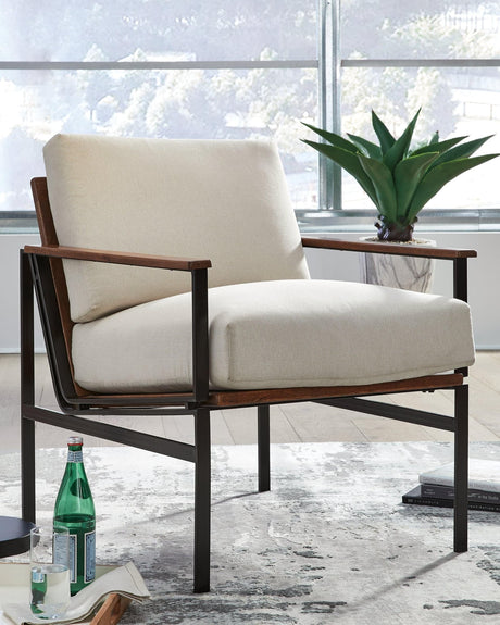 Tilden Ivory and brown accent chair front angle view