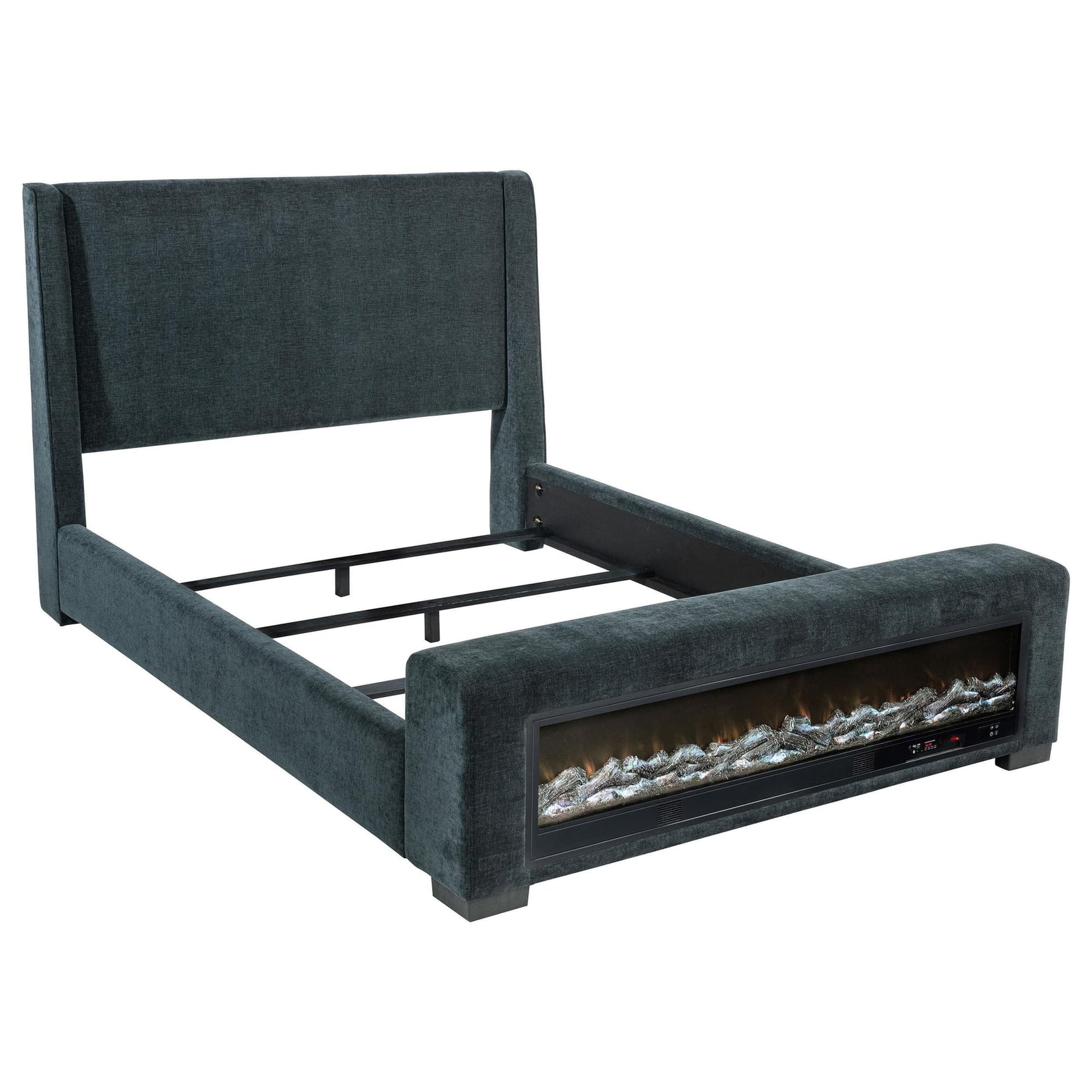 Preston Eastern King Upholstered Audio Flame Visualizer Bed Blue front angle