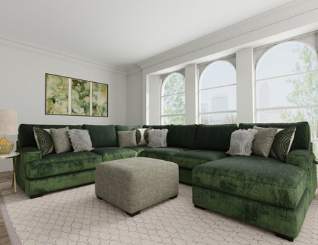 Corinthian Green 3-Piece Sectional sofa front view with chaise and USB ports