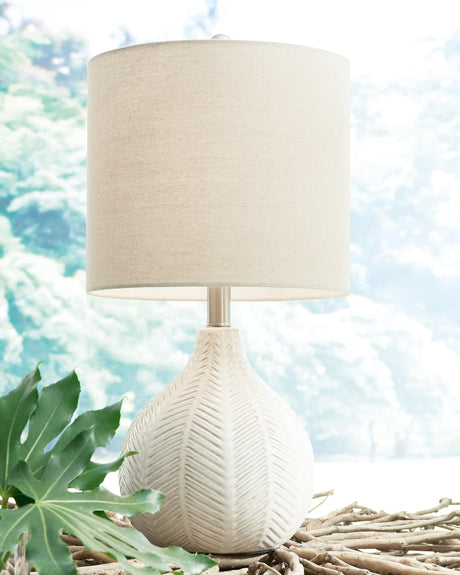 Rainermen Off White Ceramic Table Lamp front angle