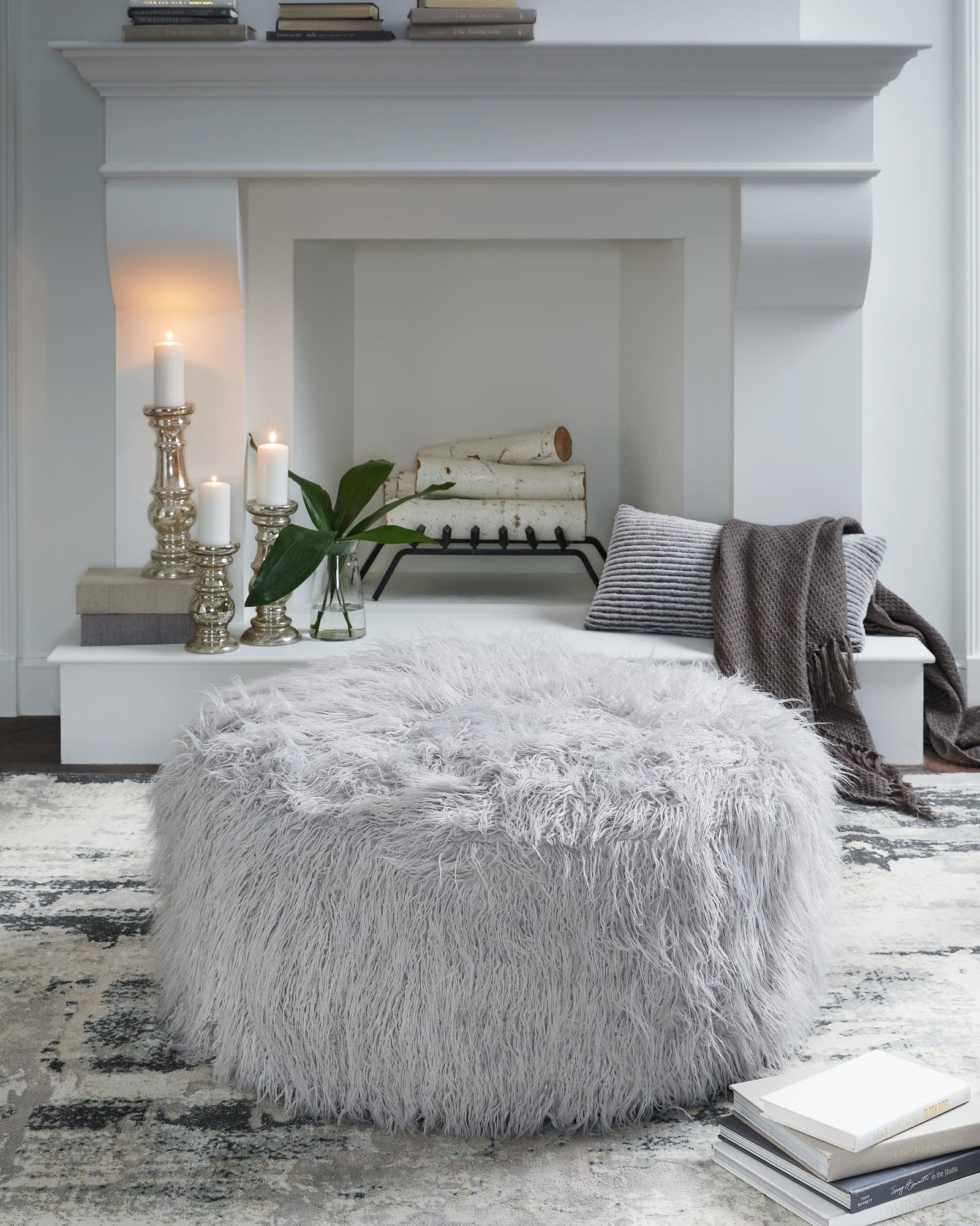 Galice Light Gray Oversized Accent Ottoman front angle view