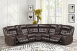 Jacob Espresso Leather Gel Reclining Sectional sofa front view showing two recliners