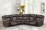Jacob Espresso Leather Gel Reclining Sectional sofa front view showing two recliners