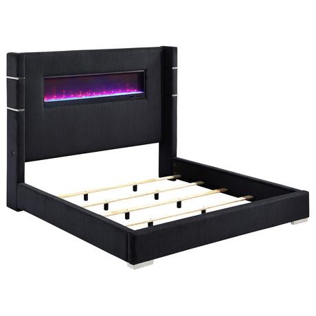 Tisdall Upholstered California King Flame Visualizer Bed black front view