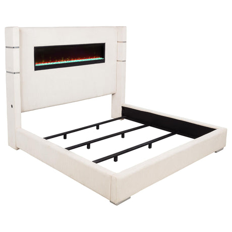 Tisdall Upholstered Eastern King LED Flame Visualizer Bed Cream front view