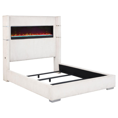 Tisdall Upholstered California King Bed front view with flame visualizer