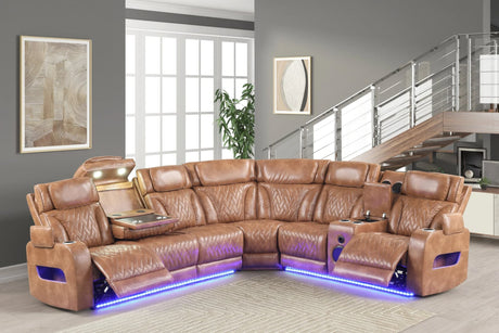 Barcelona brown leather power reclining sectional full view