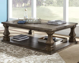 Johnelle Gray rectangular coffee table angled view showing tabletop and legs