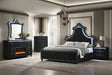Front view of Majesty Black Upholstered Tufted LED Panel Bedroom Set bed
