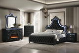 Front view of Majesty Black Upholstered Tufted LED Panel Bedroom Set bed