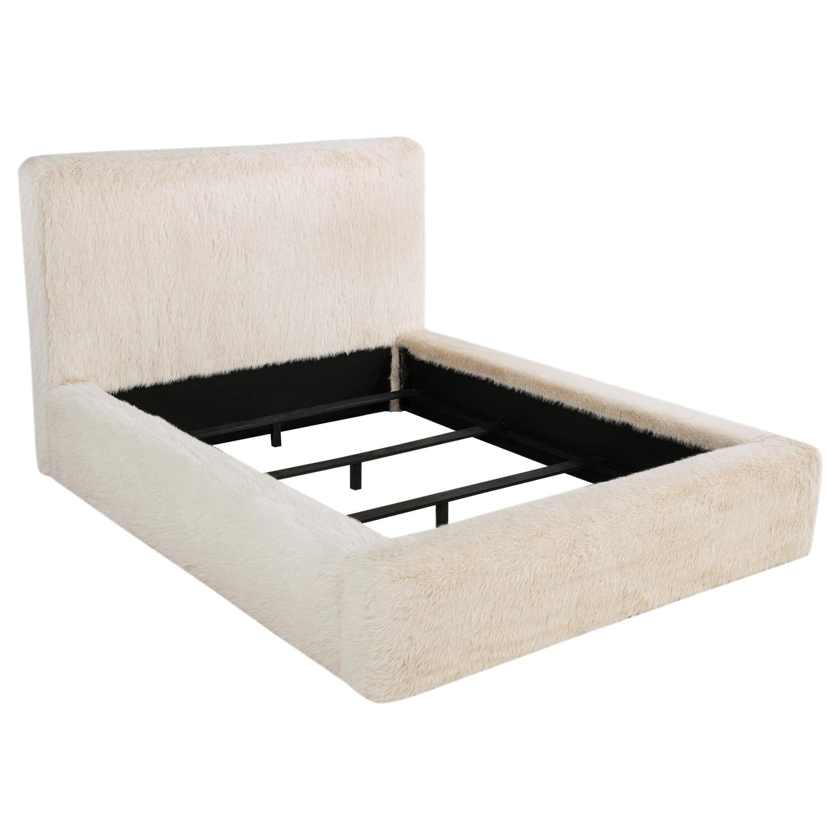 Rebecca Cream Faux Fur Upholstered Eastern King Bed front view