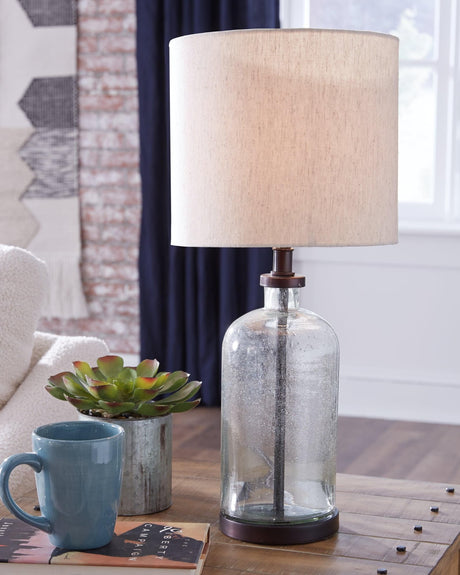 Bandile Table Lamp with clear seeded glass and bronze metal base