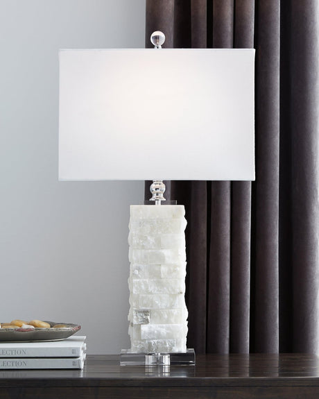 Malise White Table Lamp side view showing alabaster base