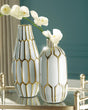 Mohsen Gold Finish white ceramic large vase front angle