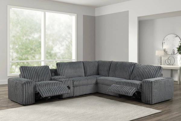 Amelia Charcoal power reclining sectional, front angle