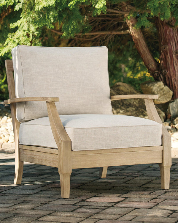 Beige Clare View outdoor lounge chair angled front view