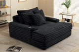 Fortin chaise lounge in black fur cord fabric, side view