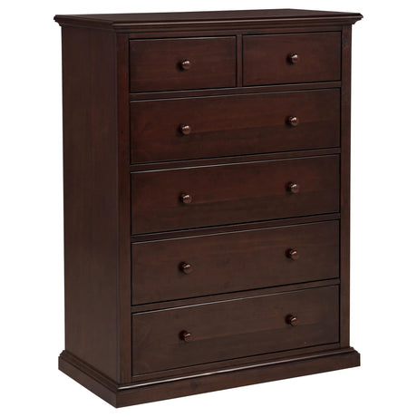 Sumerlin 6-drawer bedroom chest of drawers cappuccino front angle