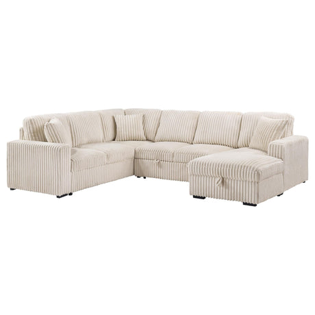 Devonshire Sleeper Sectional Sofa storage chaise camel angled view
