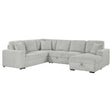 Devonshire grey corduroy sleeper sectional sofa with storage chaise, front view