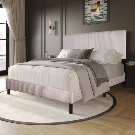 Helen Beige Cord Fabric Twin Platform Bed front view