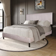 Helen beige cord fabric platform queen bed front view