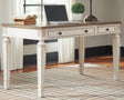 Realyn two-tone lift top home office desk in white and brown, front angle