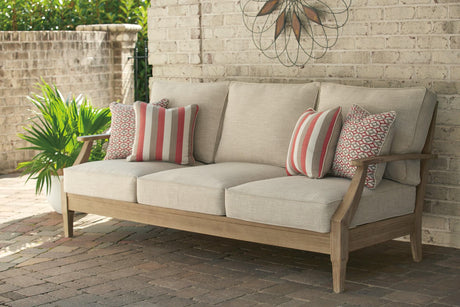 Clare View Beige 3-Seater Outdoor Sofa front view with cushions