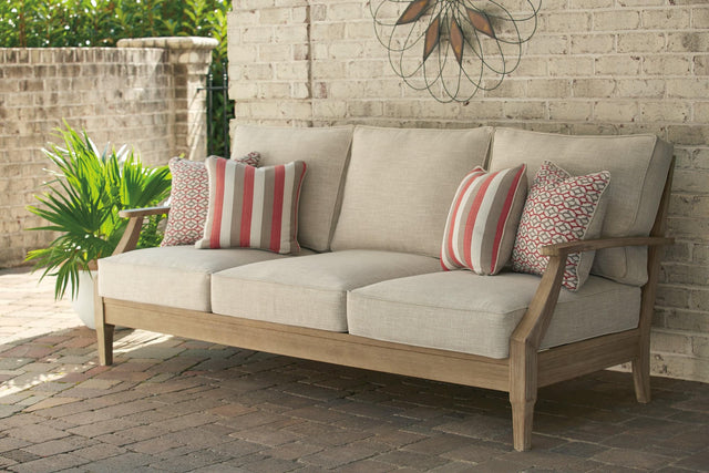 Clare View Beige 3-Seater Outdoor Sofa front view with cushions