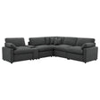 Collins 6-piece Modular Power Reclining Sectional in dark grey fabric, angled front view