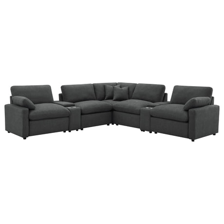 Collins 7-piece modular power reclining sectional dark grey, front angle