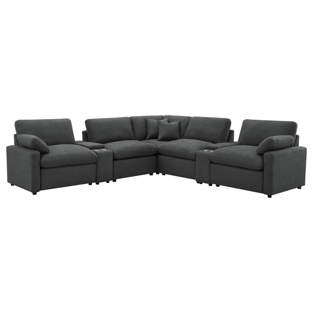 Collins 7-piece modular power reclining sectional dark grey, front angle