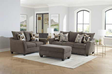 Trini Walnut sofa and loveseat set from front angle