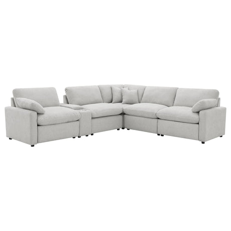 Collins 6-piece modular power reclining sectional in grey fabric, front view