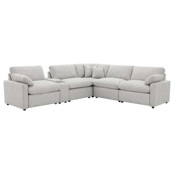 Collins 6-piece modular power reclining sectional in grey fabric, front view