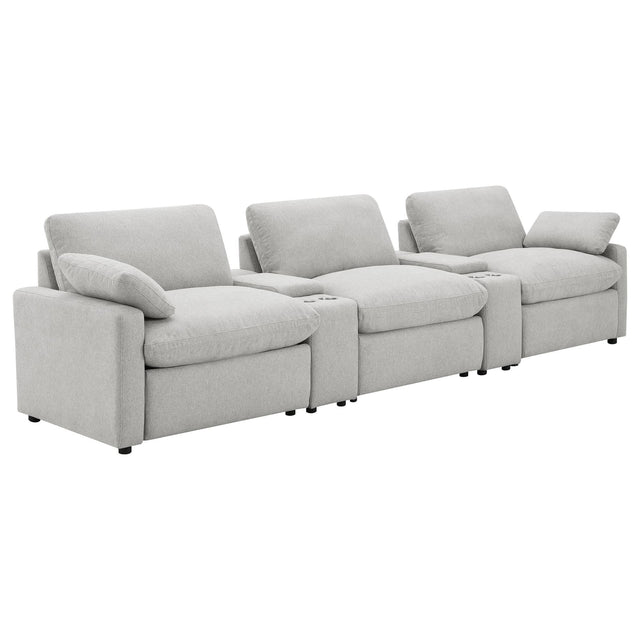 Collins 5-piece power reclining home theater seating set front view in grey fabric