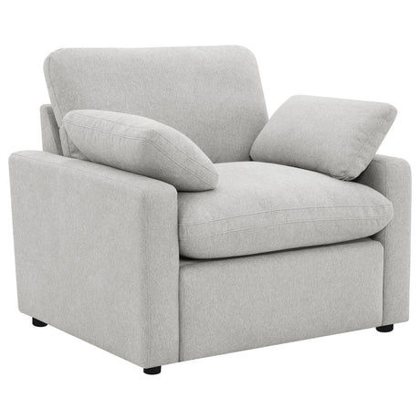 Collins grey upholstered power recliner chair front view