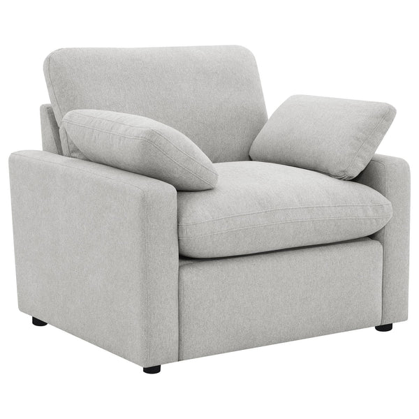 Collins grey upholstered power recliner chair front view
