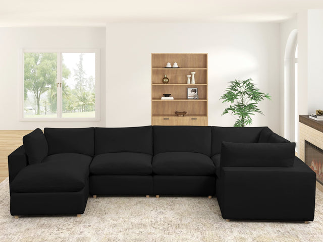 Front view of Xlcloud Black 5-piece sectional sofa with ottoman