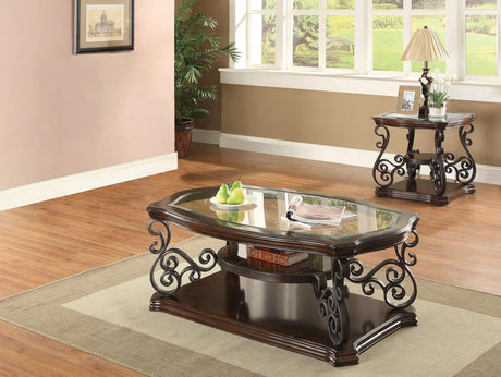 Laney 2-piece glass top coffee and end table set Dark Merlot front angle