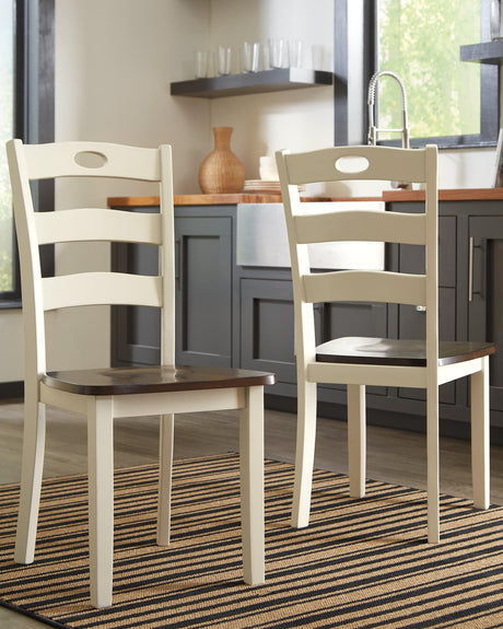 Woodanville cream and brown dining chair front angle