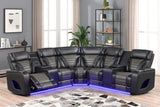 Ibiza Black Leather Power Reclining Sectional Sofa front view