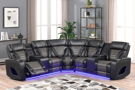 Ibiza Black Leather Power Reclining Sectional Sofa front view